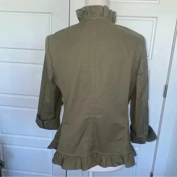 Talbots Olive Army Green Ruffle Jacket Excellent Condition Size 10 Petite - Picture 5 of 10